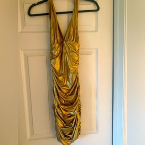 bebe Metallic Gold Halter Dress Size S